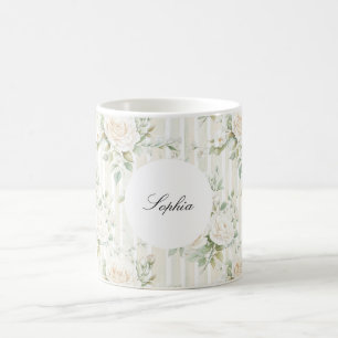 Romantische Blush Witte Rozen Bloemstrepen Koffiemok