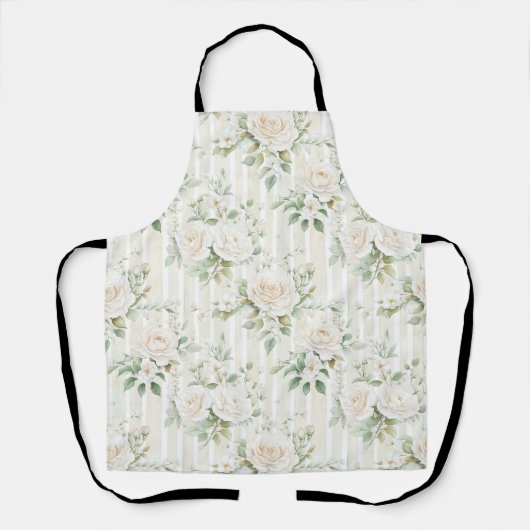 Romantische Blush Witte Rozen Bloemstrepen   Schort (Voorkant)