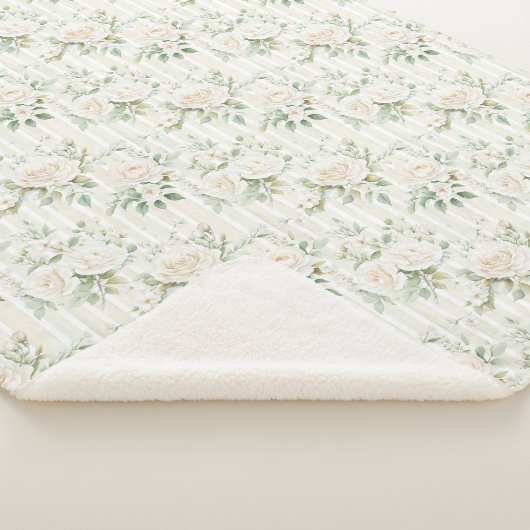 Romantische Blush Witte Rozen Bloemstrepen   Sherpa Deken (3/4)
