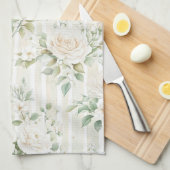 Romantische Blush Witte Rozen Bloemstrepen   Theedoek (Quarter Fold)