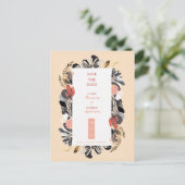 Romantische Blush Zwarte Bloem Bruiloft Save the D Briefkaart (Staand voorkant)