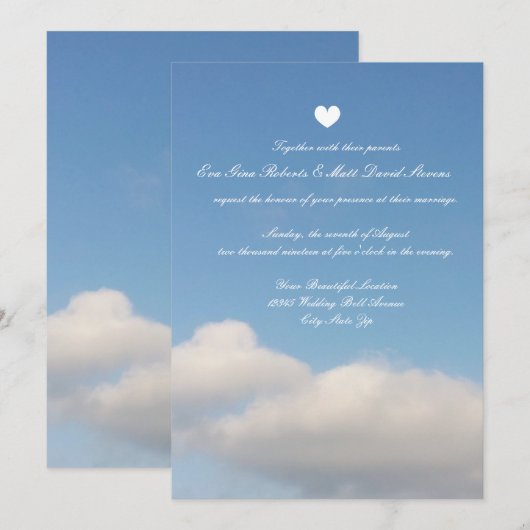 Romantische blye witte wolken trouwuitnodigingen kaart (Voorkant / Achterkant)
