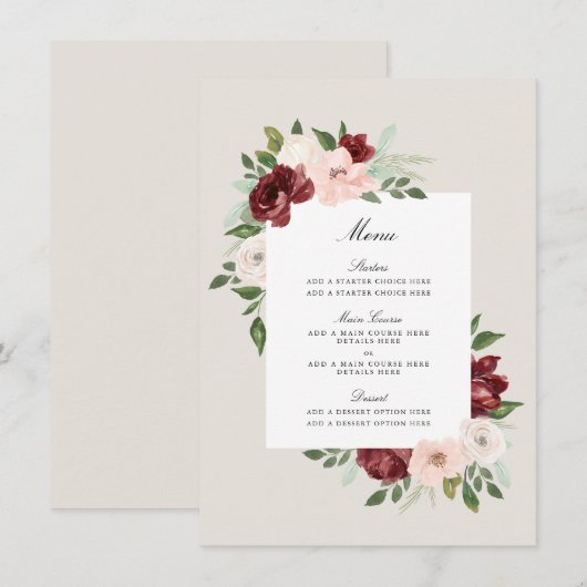 Romantische Boeket Menukaart (Voorkant / Achterkant)