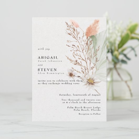 Romantische Boheemse Bloemige Bruiloft Kaart (Staand voorkant)