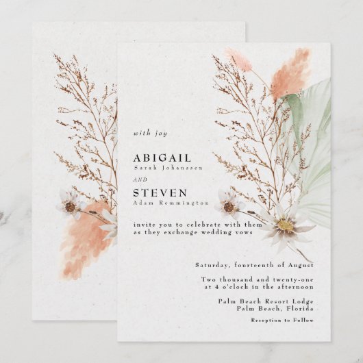 Romantische Boheemse Bloemige Bruiloft Kaart (Voorkant / Achterkant)