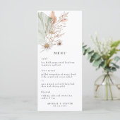 Romantische Boheemse bruiloftsmenu met Pampagras Menu (Staand voorkant)