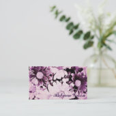 romantische boheemse paarse madeliefjes bruiloft visitekaartje (Staand voorkant)