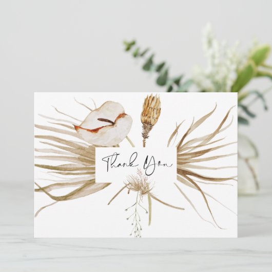 Romantische Bohemian en Pampas Grass Bruiloft Dank Bedankkaart (Staand voorkant)
