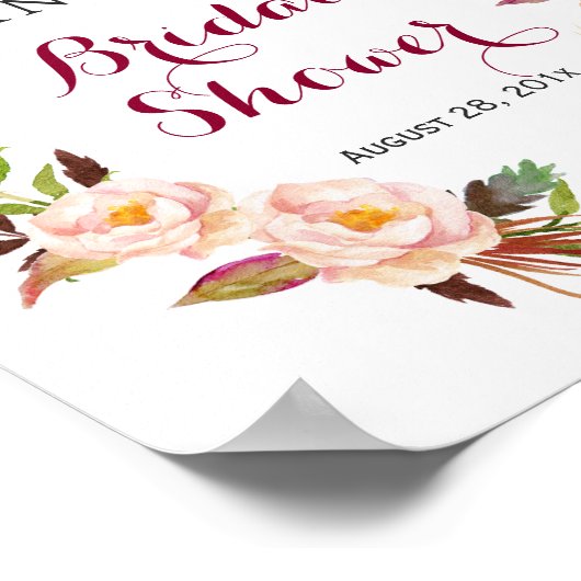 Romantische Boho Bloemenkrans Bruidsfeest Bord Poster (Hoek)