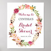 Romantische Boho Bloemenkrans Bruidsfeest Bord Poster (Voorkant)
