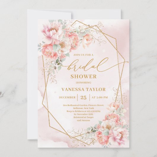 Romantische Boho Blush Gold Glitter Vrijgezellenfe Kaart (Voorkant)