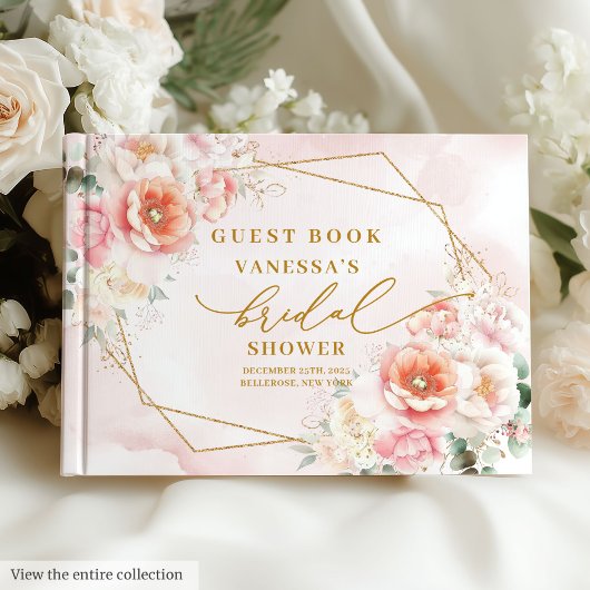 Romantische Boho Blush Gouden Glitter Bruidsfeest Gastenboek