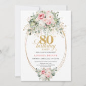 Romantische Boho Blush Rozen 80e Verjaardagsuitnod Kaart (Voorkant)