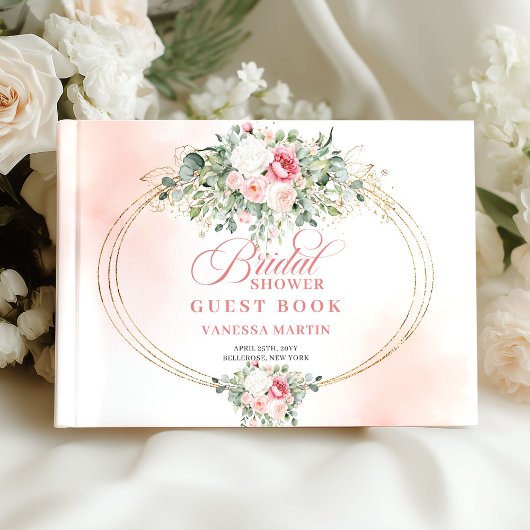Romantische Boho Blush Rozen Bruiloftsfeest Guestb Gastenboek