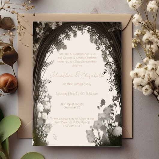 Romantische Boho Botanische Boog Huwelijk Folie Uitnodiging