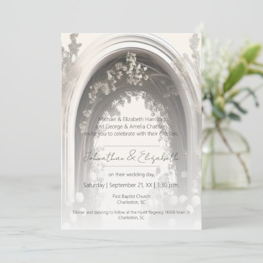 Romantische Boho Botanische Boog Huwelijk Kaart (Staand voorkant)