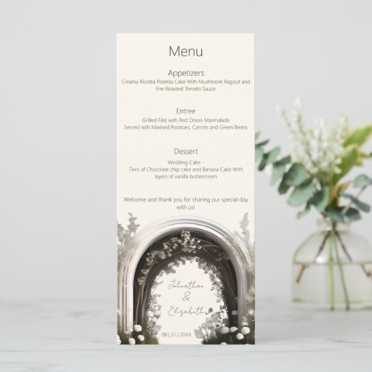 Romantische Boho Botanische Boog Huwelijk Menu (Staand voorkant)