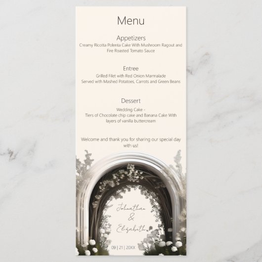 Romantische Boho Botanische Boog Huwelijk Menu (Voorkant)
