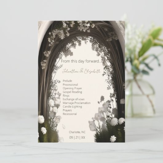 Romantische Boho Botanische Boog Huwelijk Programmakaart (Staand voorkant)