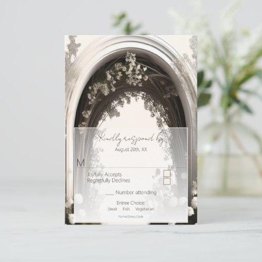 Romantische Boho Botanische Boog Huwelijk RSVP Kaartje (Staand voorkant)