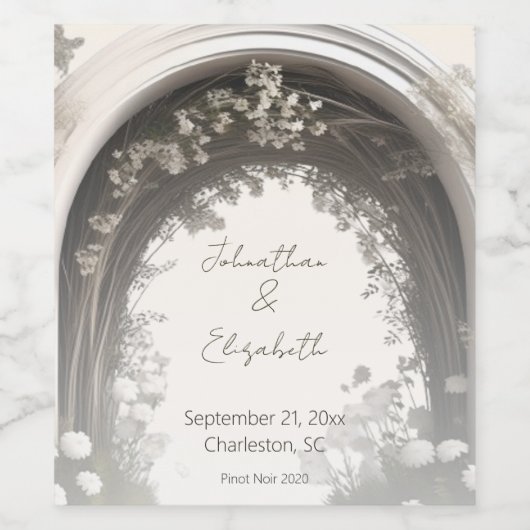 Romantische Boho Botanische Boog Huwelijk Wijn Etiket (Enkel label)