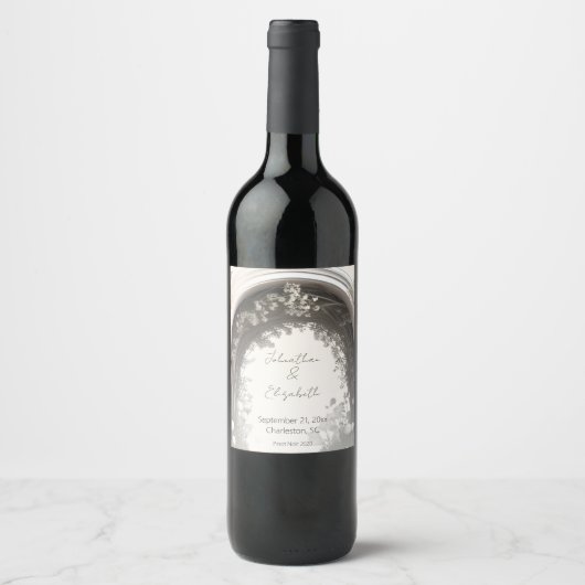 Romantische Boho Botanische Boog Huwelijk Wijn Etiket (Voorkant)