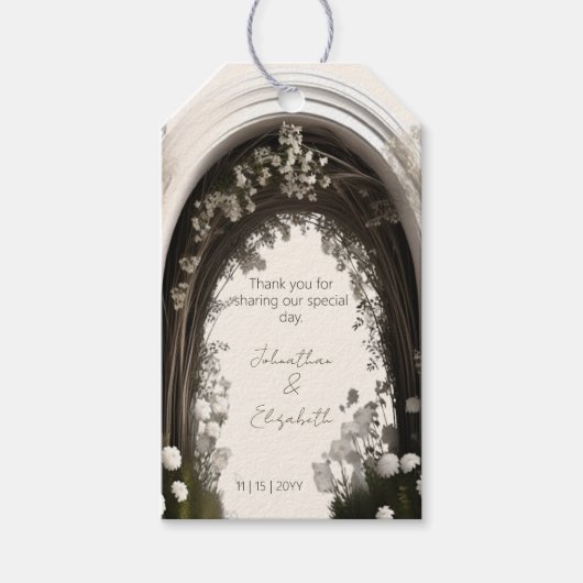 Romantische Boho Botanische Boog Huwelijksgunst Cadeaulabel (Voorkant)