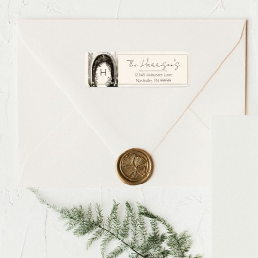 Romantische Boho Botanische boog Monogram Adres Etiket