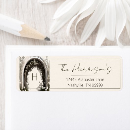 Romantische Boho Botanische boog Monogram Adres Etiket (Insitu)