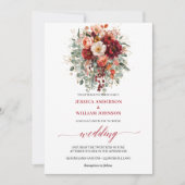 Romantische Boho Bourgogne Bloemen Herfst Bruiloft Kaart (Voorkant)