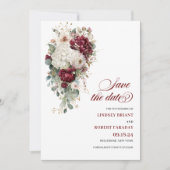 Romantische Boho Bourgondië Wit Save the Date Kaar Kaart (Voorkant)