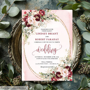 Romantische Boho Burgundy Blush Gouden Bloemen Uit Kaart