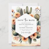 Romantische Boho Cactus bruiloft Save The Date (Voorkant)