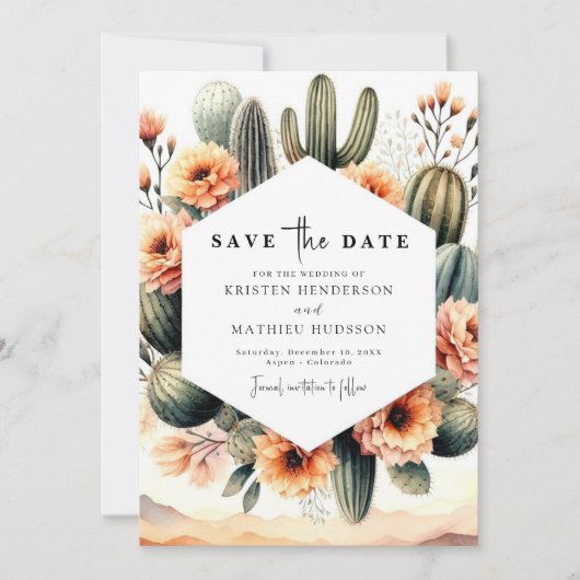 Romantische Boho Cactus bruiloft Save The Date (Voorkant)