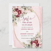 Romantische Boho Diep Rode Blush Gouden Bloemstuk  Kaart (Voorkant)