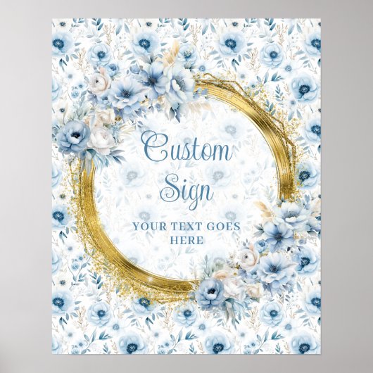 Romantische Boho Dusty Blue Gold Wedding 8x10 Cust Poster (Voorkant)