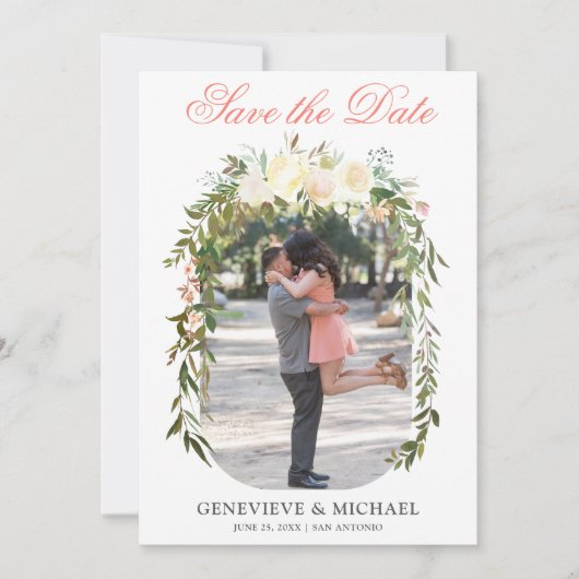 Romantische Boho Floral Arch Flat Save the Date Ka (Voorkant)