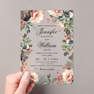 Romantische Boho Garden Floral Wedding Script Acryl Uitnodigingen