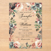 Romantische Boho Garden Floral Wedding Script Acryl Uitnodigingen (Voorkant)