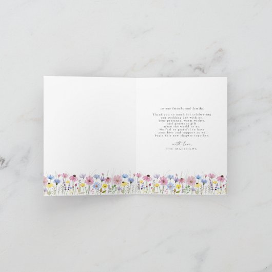 Romantische Boho Garden Wildflower bruiloft Bedankkaart (Binnen)