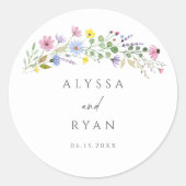 Romantische Boho Garden Wildflower bruiloft Ronde Sticker (Voorkant)