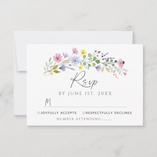 Romantische Boho Garden Wildflower Wedding RSVP Ka Kaart (Voorkant)