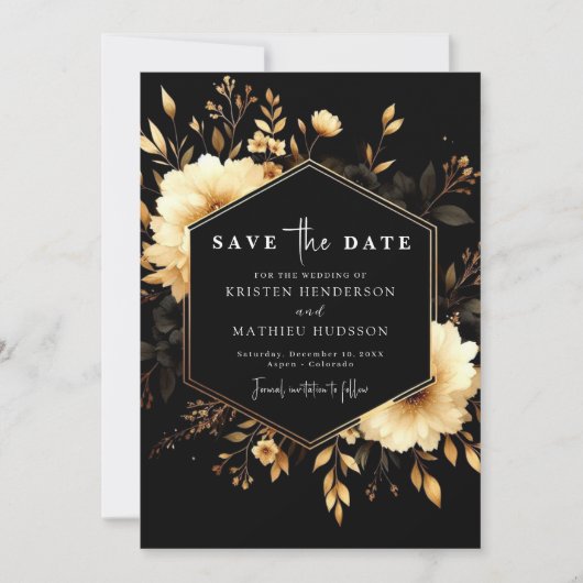 Romantische Boho Gold en Black Wedding Save The Date (Voorkant)