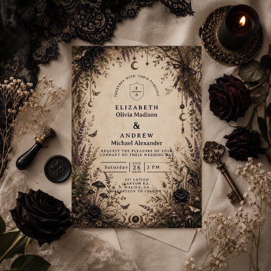 Romantische Boho Goth Huwelijk Kaart