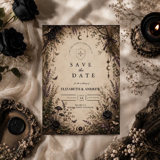 Romantische Boho Goth Huwelijk Save The Date