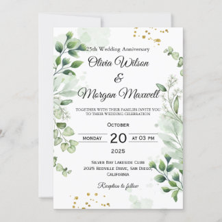 Romantische Boho Groene Huwelijksjubileum Uitnodig Kaart