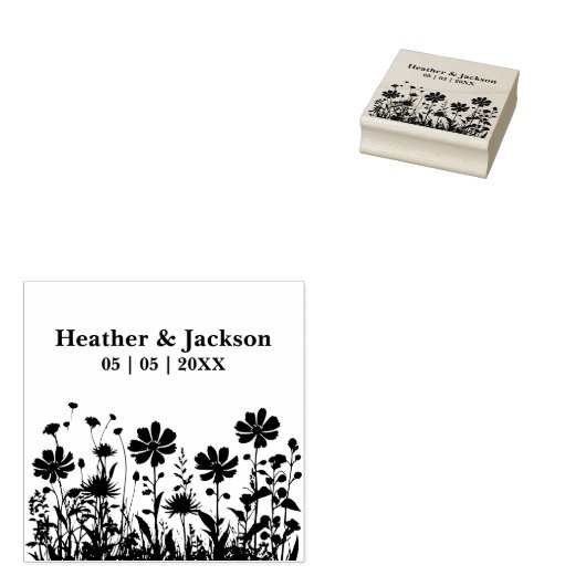 Romantische Boho Landelijke Wilde Bloemen Trouwnam Rubberstempel (Gestempeld)