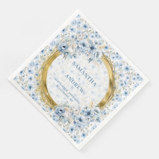 Romantische Boho Lichtblauw Goud Glitter Huwelijk Servet (Hoek)