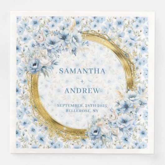 Romantische Boho Lichtblauw Goud Glitter Huwelijk Servet (Voorkant)