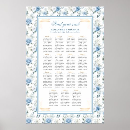 Romantische Boho Lichtblauw Goud Glitter Zitplaats Poster (Voorkant)